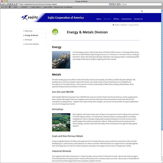 Sojitz Corporation of America Website